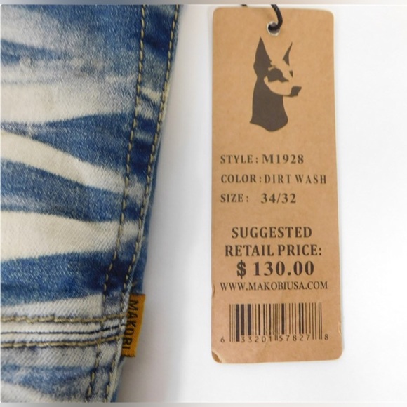 NWT MAKOBI M1928 ALL OVER SHREDDED JEANS COLOR DIRT WASH 34/32 - Picture 6 of 6